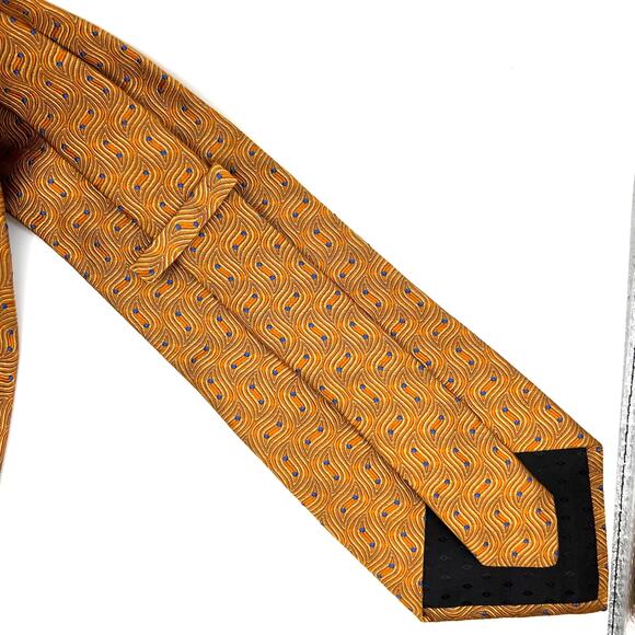 Foulard Warm Yellow and Blue - Men's Tie - Handsewn Silk Tie 56" Long - Picture 2 of 4